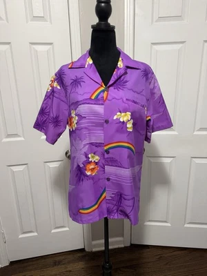 Camisa Hawaiana Helena’s De Colección Púrpura Arco Iris Floral Aloha Camp Talla M Foto 1 de 4