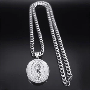 Joyería Regalo Collar Colgante 3D Virgen María Acero Inoxidable Hombre’s - Imagen 1 de 5