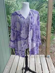 Diane Gilman Vintage Silk 2 Pc Tank Tunic Sz M Purple Floral Print Adorned - Picture 1 of 23