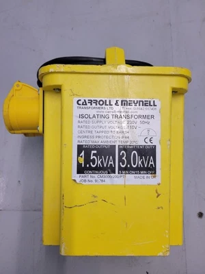 Carroll & Meynell 110v Transformer 3.0 kVA Intermittent 1.5 KVA Continuous - Image 1 of 3