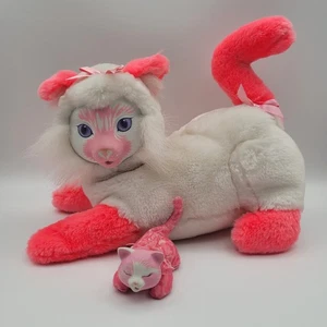 Vintage Hasbro Neon Pink Kitty Surprise Plush Cat Mom 1 Baby 1992 HTF - Picture 1 of 11