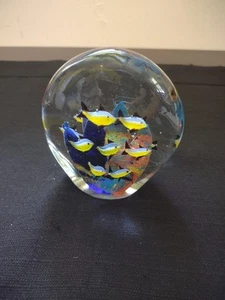 Art Glass Paperweight Fish Coral Reef Aquarium Ocean Blue Red Colorful 5" - Picture 1 of 7