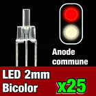 741/25# 25pcs LED bi-color anode commune 2mm blanc chaud - rouge - idéal digital