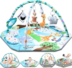 Baby Gym Play Mat, 8-In-1 Tummy Time Mat & Ball Pit with 6 Toys, Washable Baby A - Picture 1 of 7