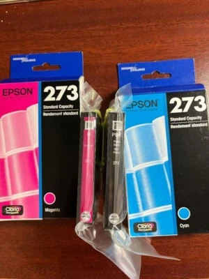 New Genuine Epson 273 1 Cyan & 1 Magenta NIB; 1 Photo Black & 1 Magenta sealed - Image 1 of 4