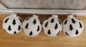 4 Robert Stanley Glass Christmas Ball Ornaments Black & White Tree 3” - Picture 1 of 2
