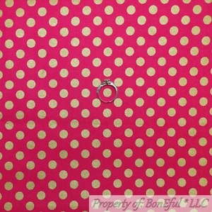 BonEful Fabric FQ Cotton Quilt Pink Gold Metallic Glitter Polka Dot Stripe Retro - Picture 1 of 14