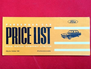 1964 FORD PRICE LIST - Lotus Cortina Anglia Consul Corsair Zephyr Zodiac - Picture 1 of 3
