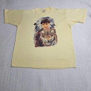 VINTAGE  Native American yellow T-Shirt Size XL Single Stitch - Picture 1 of 11