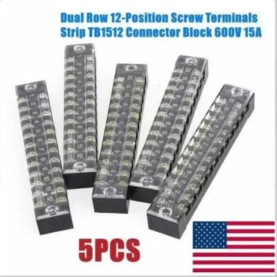 5× Dual Row 12 Positions Screw Terminal Electric Barrier Strip Block 600V 15A - Image 1 of 4