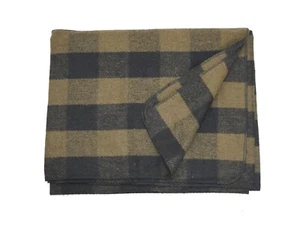 NEW 75% Wool Buffalo Blanket Plaid Check Throw Rug  Olive / Army Green & Black - Picture 1 of 4
