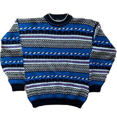 Винтажный свитер с молнией L синий многоцветный пуловер 90-х Coogi Нью-Йорк - Изображение 1 из 4
