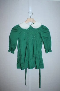 polly flinders hand smocked vintage girls dress green size 4 Christmas - Picture 1 of 9
