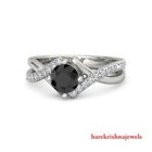 1.91CT Lab-Created Round Cut Black Diamond Engagement Twisted Ring 14K Gold Over