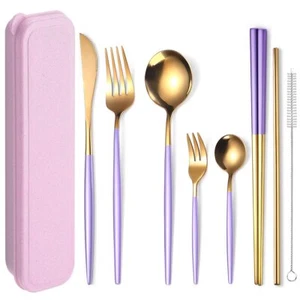 8 Pieces Stainless Steel Flatware Set Portable Reusable Cutlery Set Travel Ut... - Picture 1 of 7