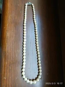COLLANA RETRÒ PERLE DEGRADANTI CHIUSURA PERLA E MARCASITE ARGENTO 835. - Foto 1 di 10