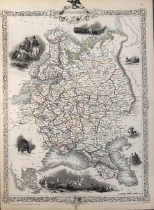 1851 Russia In Europa Mappa Originale, Incisione Con Colorazione A Mano - Foto 1 di 4