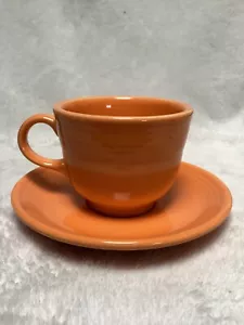 Homer Laughlin Fiesta Cup and Saucer Tangerine Orange Fiestaware - Picture 1 of 7