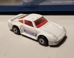 1986 Matchbox Porsche 959 White Diecast Car, Red Interior, Macau