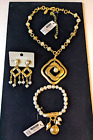 Chico’s Necklace Bracelet Earrings Set Gold Pearls GORGEOUS LOT NWT RETAILS $108