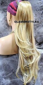 Bleach Blonde Mix Long Layered Wavy Ponytail Hair Piece Extension Drawstring NWT