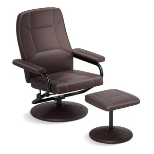 Costway Swivel PU Leather Recliner Chair Lounge Accent Armchair  w/ Ottoman - Picture 1 of 8