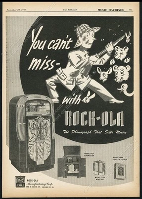 1947 Rock Ola 1426 jukebox 1424 Playmaster 1530 wall box 1606 photo vtg print ad - Image 1 of 4
