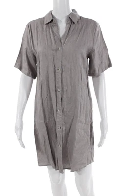 Vestido Camisa Elan Mujer Lino Manga Corta Cuello Abotonado Gris Talla M Foto 1 de 4