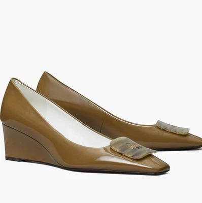 Tory Burch Georgia Wedge Almond Oats Tan Leather Pumps Size - 11 - Image 1 of 4