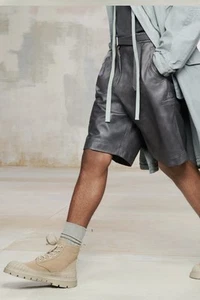 Mens ZARA SRPLS 100% Leather Shorts SMALL grey Relaxed Bermuda S 30 - Picture 1 of 7