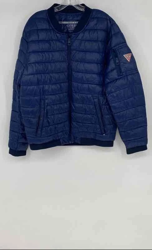 Guess Mens Blue Long Sleeve Pockets Full-Zip Puffer Jacket Size Large - Image 1 of 4
