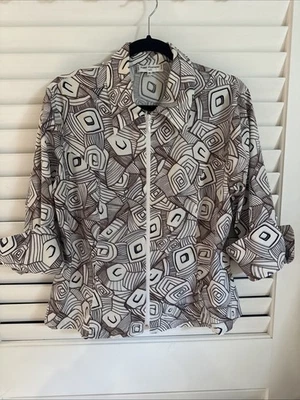 Chaqueta Blazer Blusa Estampada Blanca Marrón Anne Fontaine Yveline Mujer Talla 5 Foto 1 de 4