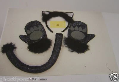 Black Silver Cat headband, gloves, tail, whiskers costume Halloween costume - Image 1 of 2