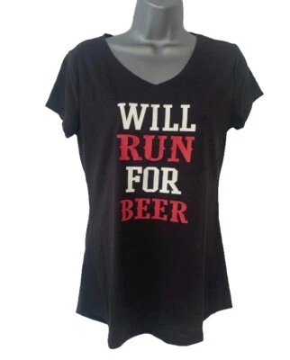 Camiseta BCG Will Run For Beer M média nova sem etiquetas ajustada gola V preta - Imagem 1 de 4