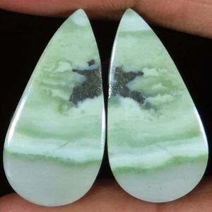 Natural Green SERPENTINE PAIR Cabochon Pear Shape 36.95 CT 14x29x4 mm Gems Ce686 - Picture 1 of 6