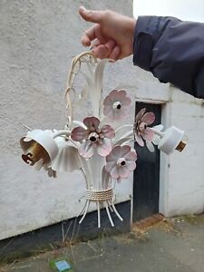 VINTAGE FRENCH/ITALIAN 3 ARM  FLORAL TOLEWARE  CHANDELIER.