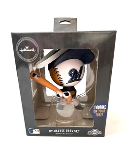 Milwaukee Brewers Hallmark Ornament Bouncing Buddy Baseball Player MLB HAT - Picture 1 of 2