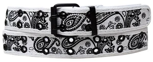 Paisley Design 2 Holes Row Grommet Stitched Canvas Fabric Military Web Belt - Picture 1 of 5