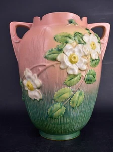 Authentic 12" Roseville Pink White Rose Art Pottery Vase 991-12" - Picture 1 of 8