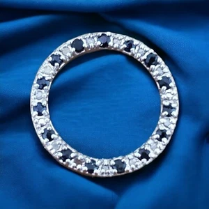 925 Sterling Silver Pendant With Diamond and Sapphire Round 7/8" Diameter - Picture 1 of 4