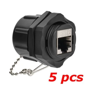 5 PACK - CAT6 RJ45 Outdoor Shielded Waterproof Panel Mount Coupler w/Dust Cap - Picture 1 of 7