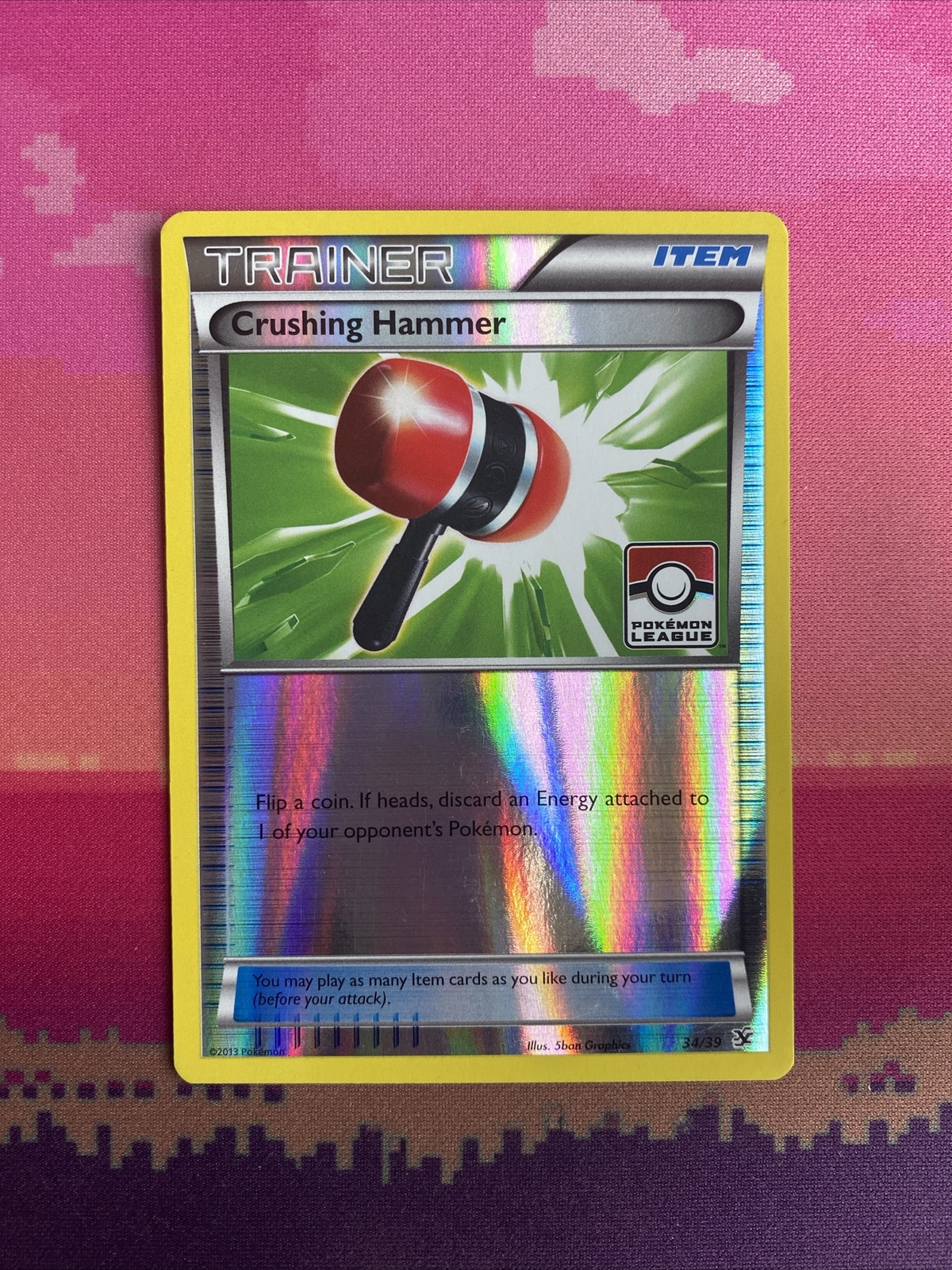 Pokemon Card Crushing Hammer Pokemon League 34/39 Reverse Holo Near Mint