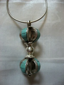 Tibetan Buddhism Silver with Inlaid Turquoise Large Dorje Pendant India - Picture 1 of 2
