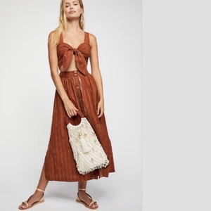 NWT Free People Caldasi Cotton Printed Midi Dress MEDIUM M Bronze $128 OB843135 - Picture 1 of 5
