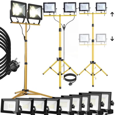 LED Baustrahler Strahler mit Stecke 10-100W Fluter Garten Arbeitsleuchte Stativ  - Bild 1 von 4