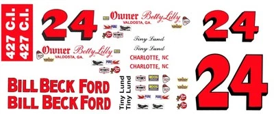  #24 Tiny Lund 1965-66 Ford Galaxie Bill Beck Ford escala 1/64 calcomanías de coche ranurado Foto 1 de 2