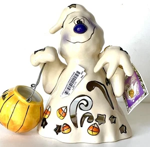 Ghost w/pumpkin Candle House Ceramic Tealight Holder Halloween Decor - Picture 1 of 7