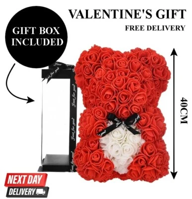 40cm Rose Bear with Transparent Gift Box | Valentine's Gift Next Day Delivery