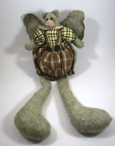iU felt kitty cat country primitive style vintage angel wearing clothing gray - Picture 1 of 8