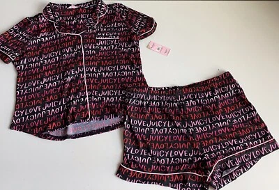 Женские мягкие пижамные шорты Juicy Couture 2 шт. размер L черные с омбре на пуговицах - Изображение 1 из 4